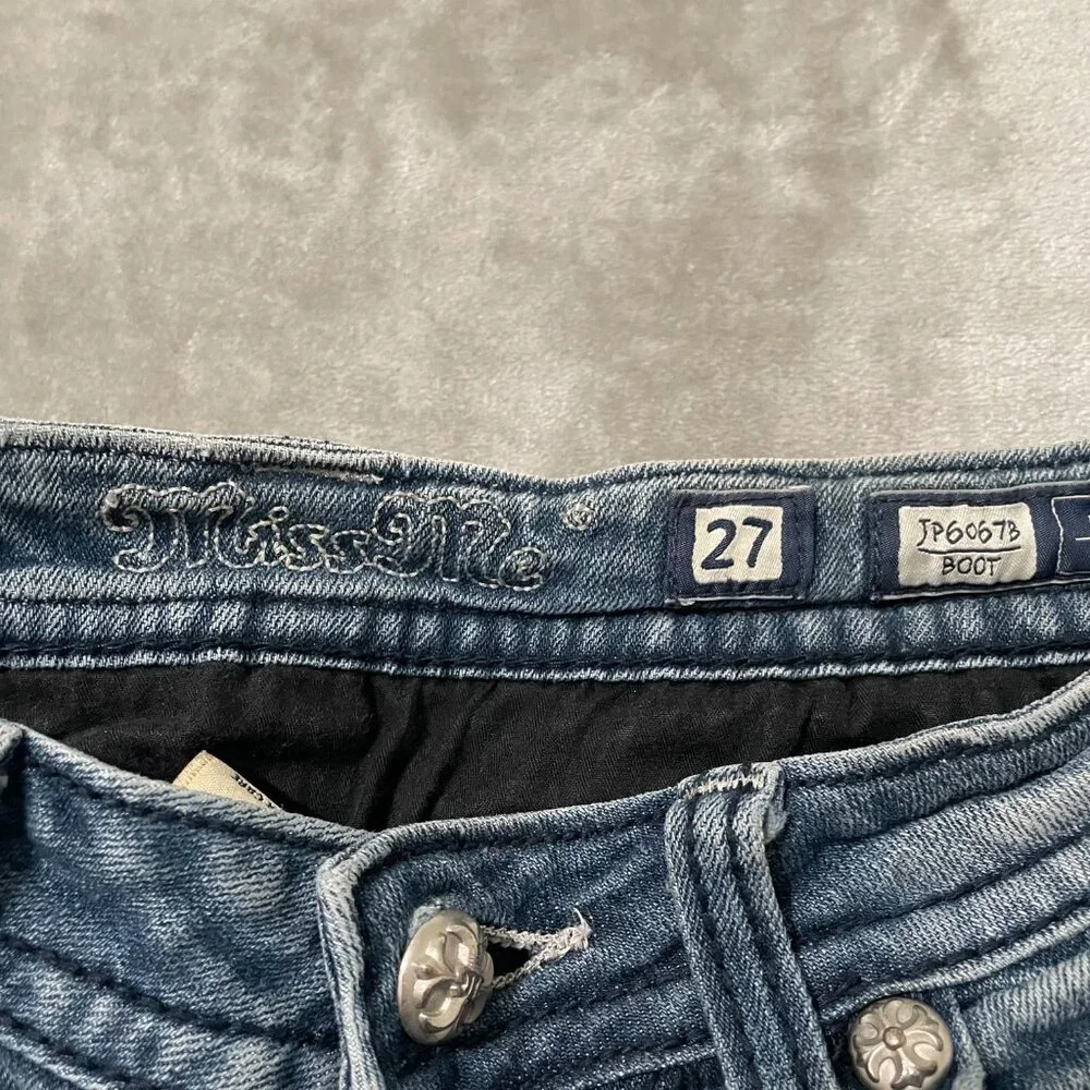 Miss Me Boot Cut Jeans with Embellished Back Pockets - Light Blue Denim - Picture 10 of 14